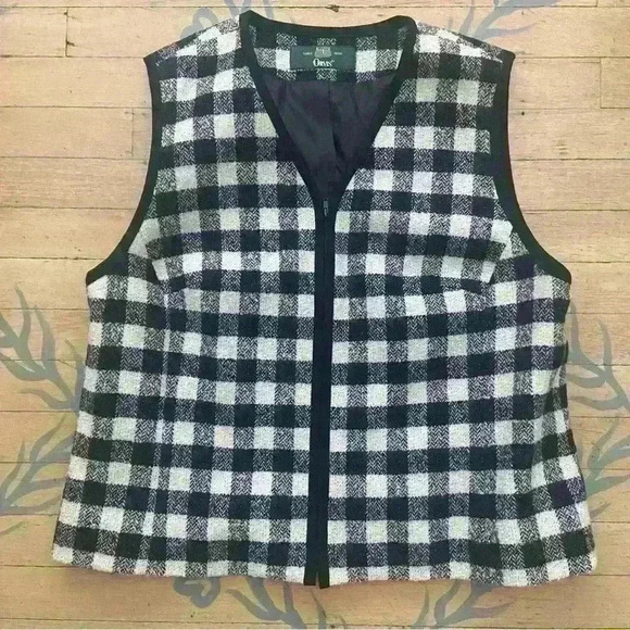 Orvis Women’s Wool Vest Size 14 Black White Checked Zipper Front Outdoor Fall - Picture 4 of 7
